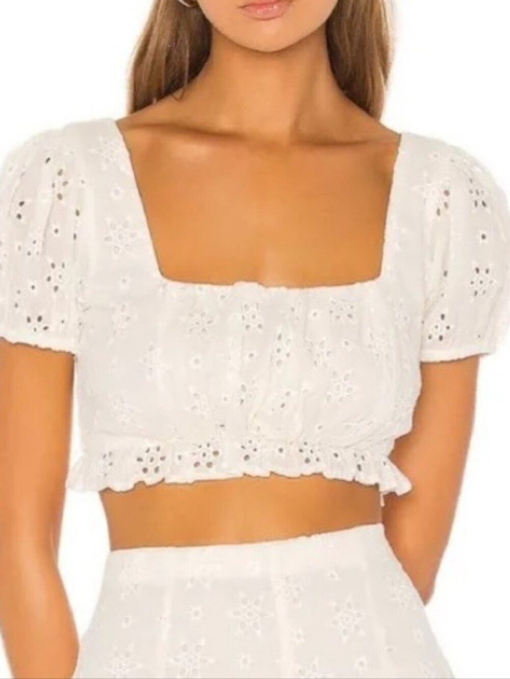 Lovers and Friends Leah Top NWT Ivory Eyelet Cotton Puff Sleeve Crop Blouse S